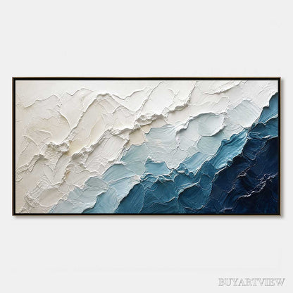 BUYARTVIEW Aegean Crest – Textured Abstract Seascape Painting in Blue and White - image 1