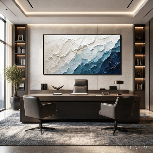 BUYARTVIEW Aegean Crest – Textured Abstract Seascape Painting in Blue and White - image 2