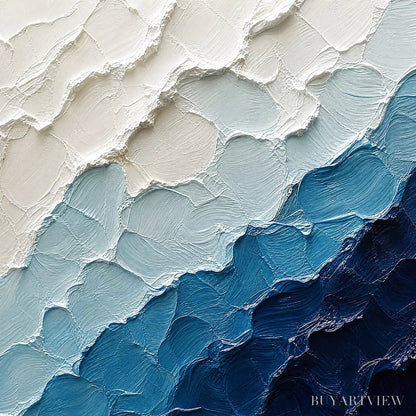 BUYARTVIEW Aegean Crest – Textured Abstract Seascape Painting in Blue and White - image 3
