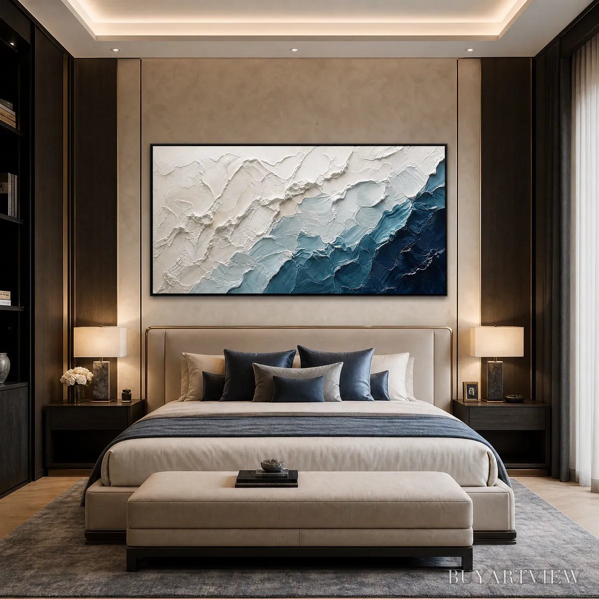 BUYARTVIEW Aegean Crest – Textured Abstract Seascape Painting in Blue and White - image 4
