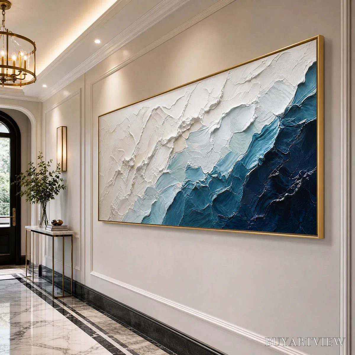 BUYARTVIEW Aegean Crest – Textured Abstract Seascape Painting in Blue and White - image 5