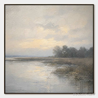 BUYARTVIEW Whispering Reeds – Textured Wabi-Sabi Coastal Landscape Painting - image 1