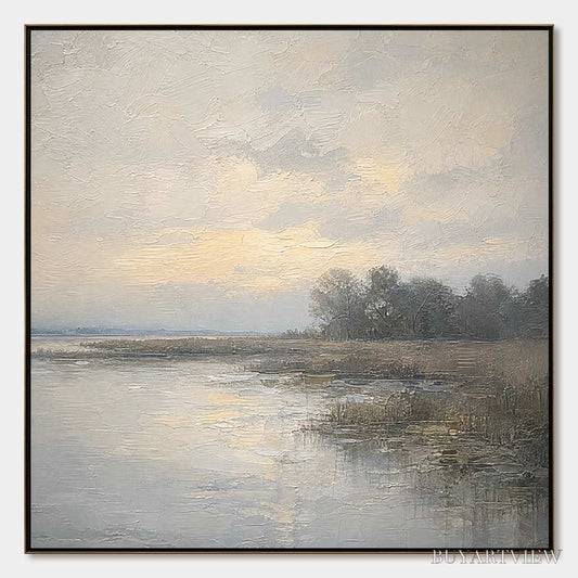 BUYARTVIEW Whispering Reeds – Textured Wabi-Sabi Coastal Landscape Painting - image 1