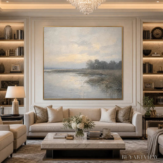 BUYARTVIEW Whispering Reeds – Textured Wabi-Sabi Coastal Landscape Painting - image 2