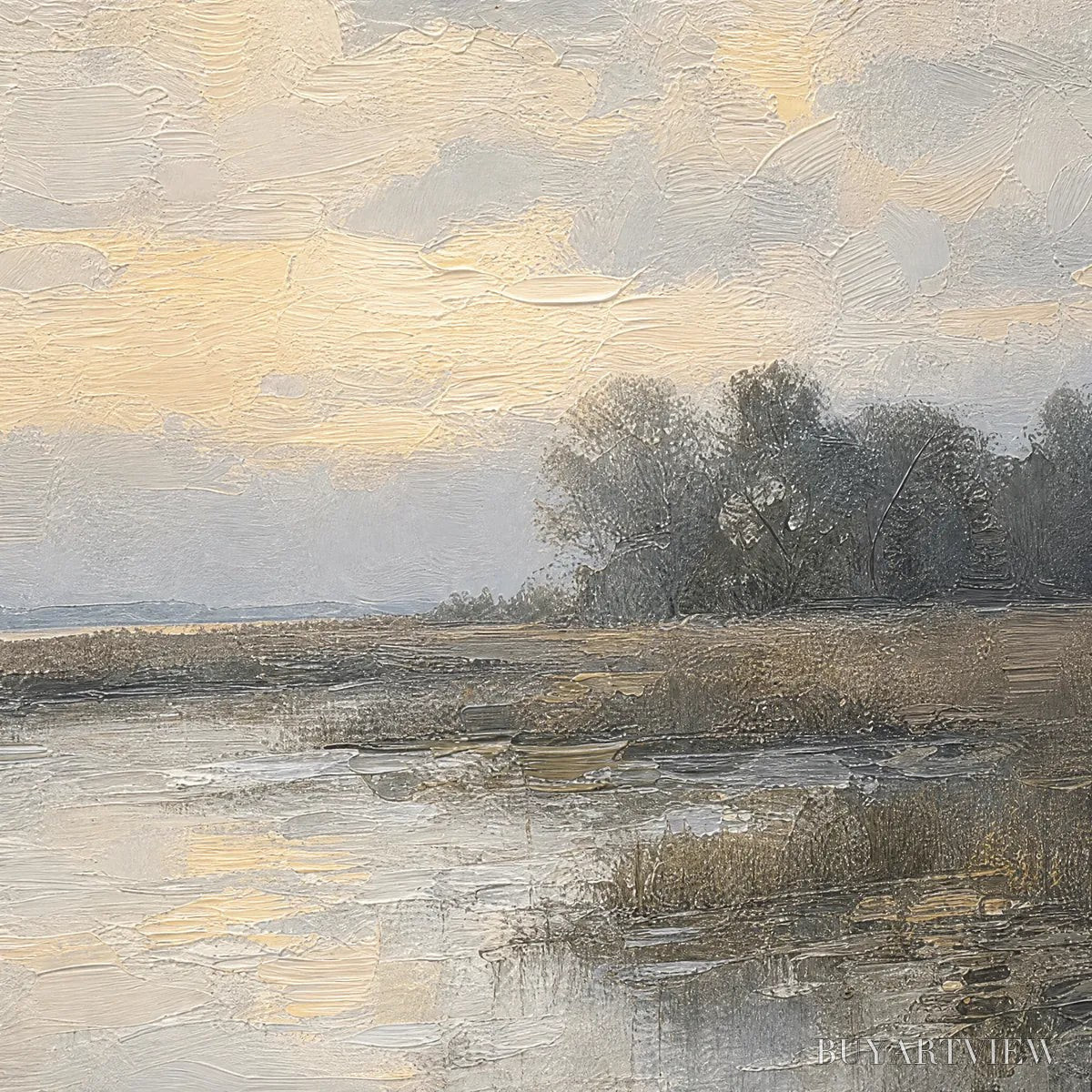 BUYARTVIEW Whispering Reeds – Textured Wabi-Sabi Coastal Landscape Painting - image 3