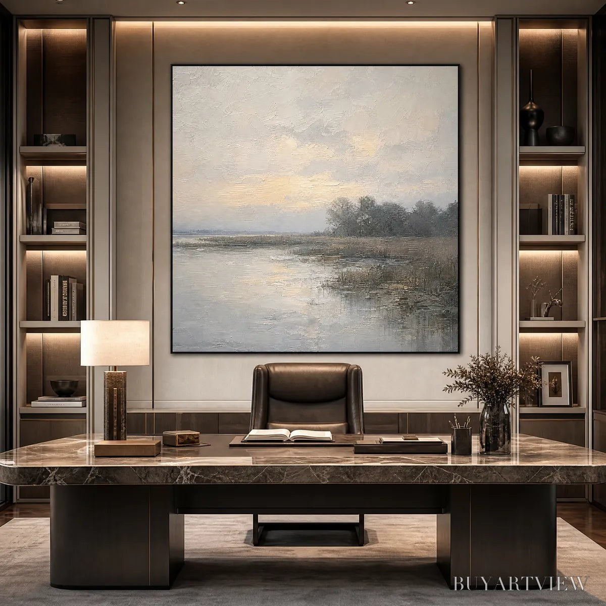 BUYARTVIEW Whispering Reeds – Textured Wabi-Sabi Coastal Landscape Painting - image 5
