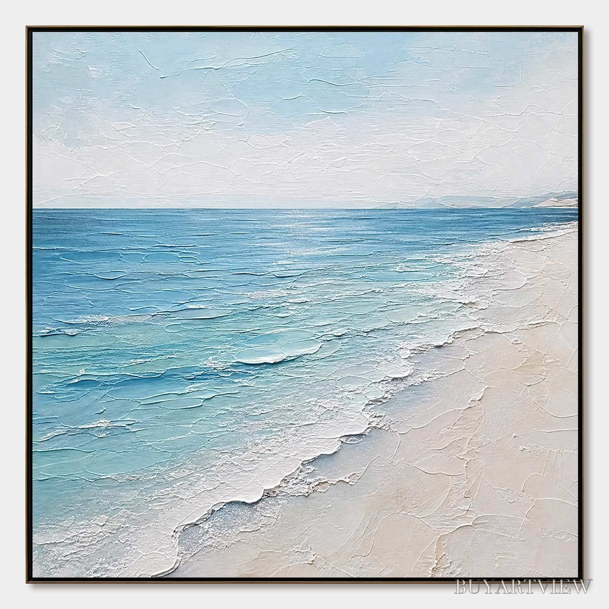 BUYARTVIEW Whispering Tide – Textured Minimalist Beach Scene Painting - image 1