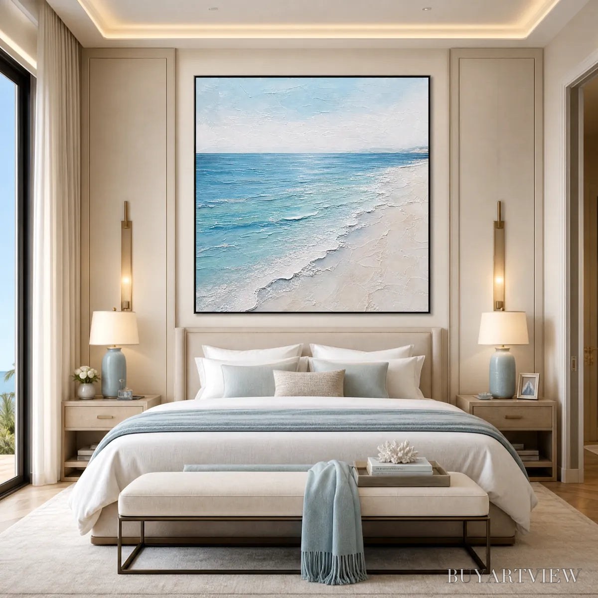 BUYARTVIEW Whispering Tide – Textured Minimalist Beach Scene Painting - image 2