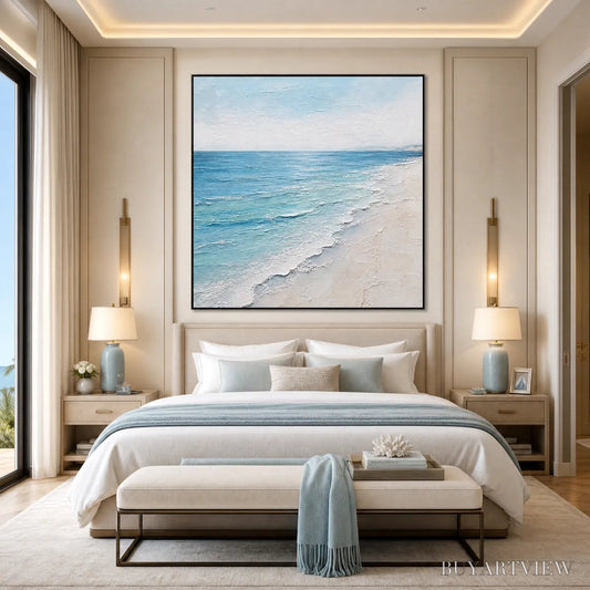 BUYARTVIEW Whispering Tide – Textured Minimalist Beach Scene Painting - image 2