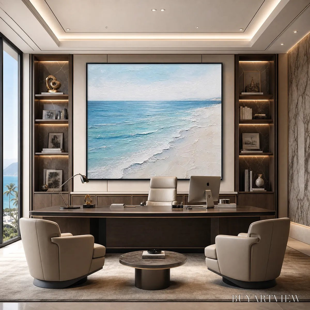 BUYARTVIEW Whispering Tide – Textured Minimalist Beach Scene Painting - image 5