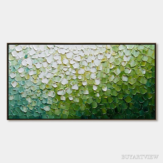 BUYARTVIEW Verdant Bloom – Large Green And White Abstract Impasto Painting - image 1