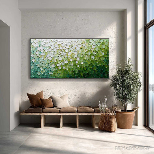 BUYARTVIEW Verdant Bloom – Large Green And White Abstract Impasto Painting - image 2