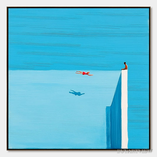BUYARTVIEW Horizon'S Edge – Minimalist Blue Seascape Painting with Figures - image 1
