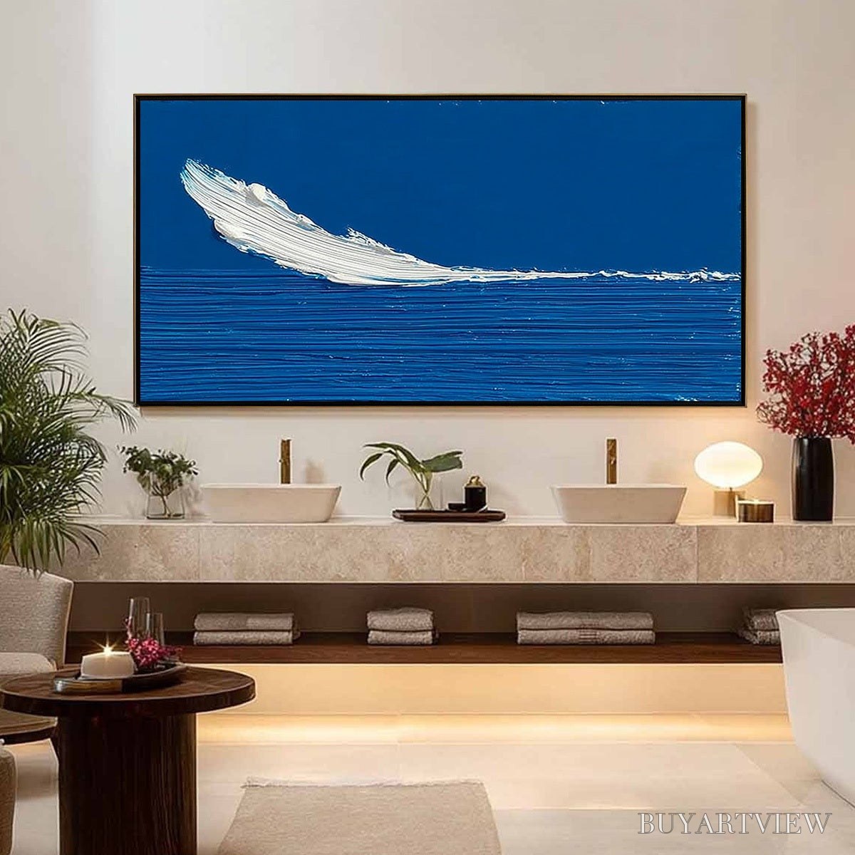 BUYARTVIEW Azure Crest – Minimalist Abstract Seascape Impasto Oil Painting - image 4