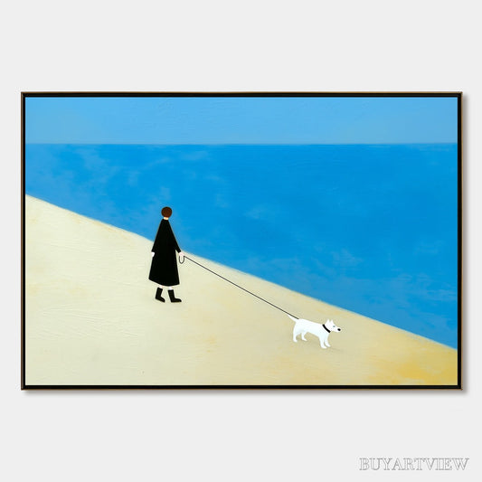BUYARTVIEW Companion – Textured Minimalist Painting of a Seaside Stroll - image 1