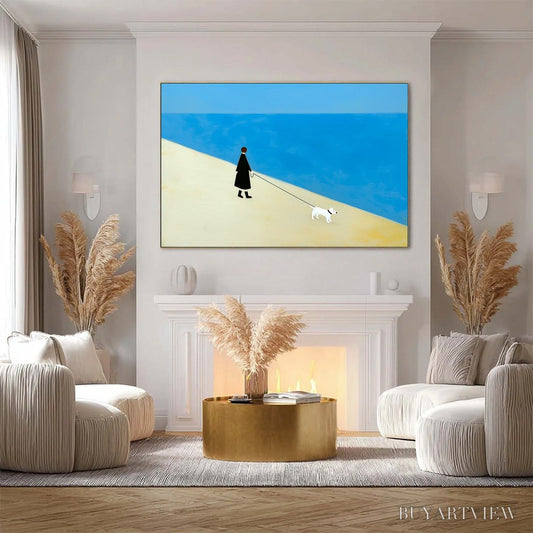 BUYARTVIEW Companion – Textured Minimalist Painting of a Seaside Stroll - image 2