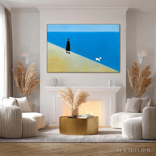 BUYARTVIEW Shoreline Minimalist Beach Scene with Dog Original Oil Painting - image 2