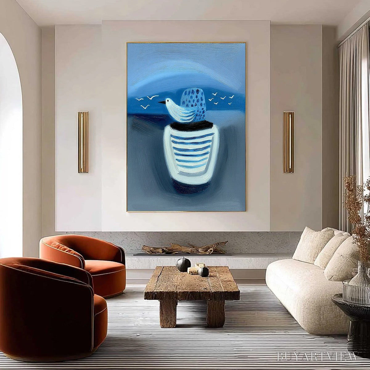 BUYARTVIEW Coastal Solitude – Textured Minimalist Seascape Painting of Coastal Contemplation - image 2
