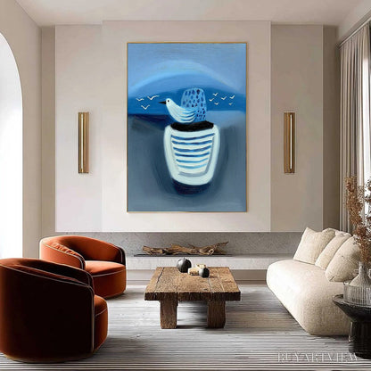 BUYARTVIEW Coastal Solitude – Textured Minimalist Seascape Painting of Coastal Contemplation - image 2