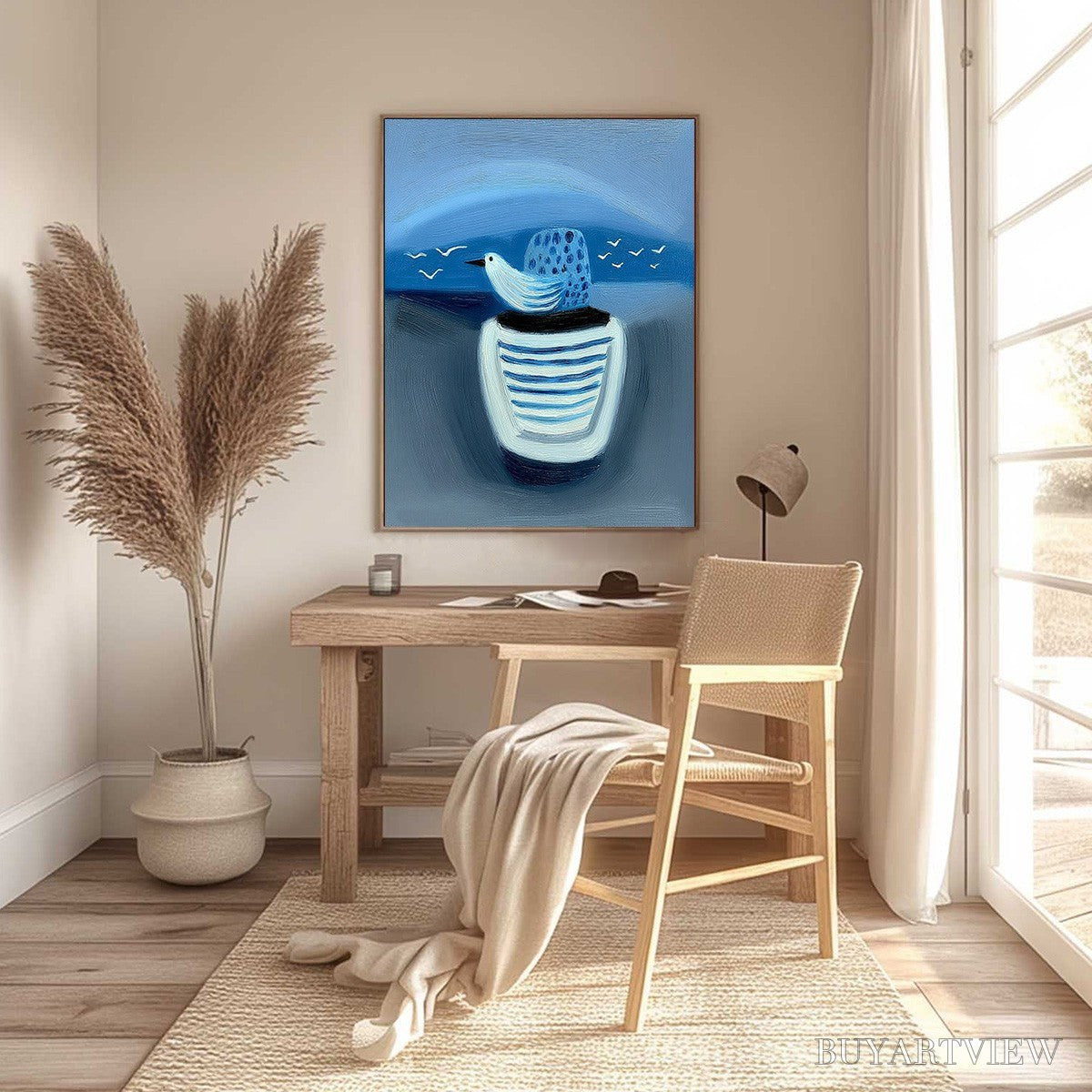 BUYARTVIEW Coastal Solitude – Textured Minimalist Seascape Painting of Coastal Contemplation - image 4