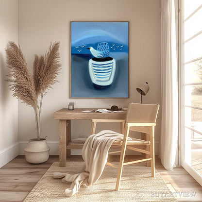 BUYARTVIEW Coastal Solitude – Textured Minimalist Seascape Painting of Coastal Contemplation - image 4