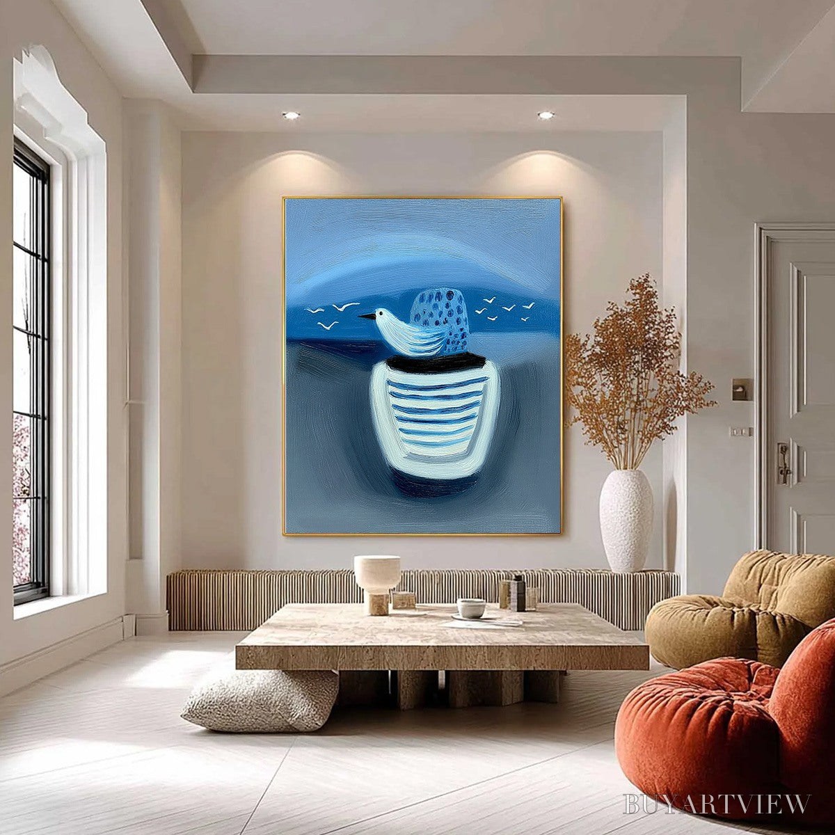 BUYARTVIEW Coastal Solitude – Textured Minimalist Seascape Painting of Coastal Contemplation - image 6