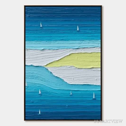 BUYARTVIEW Azure Horizon Textured Seascape Oil Painting | Coastal - image 1
