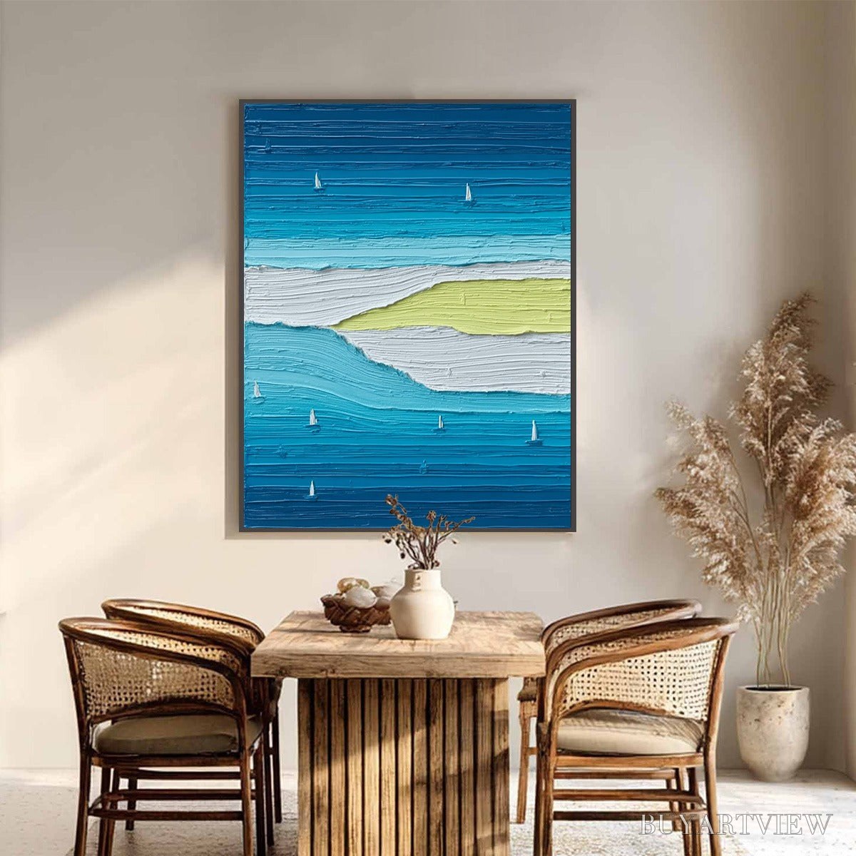 BUYARTVIEW Azure Horizon Textured Seascape Oil Painting | Coastal - image 2
