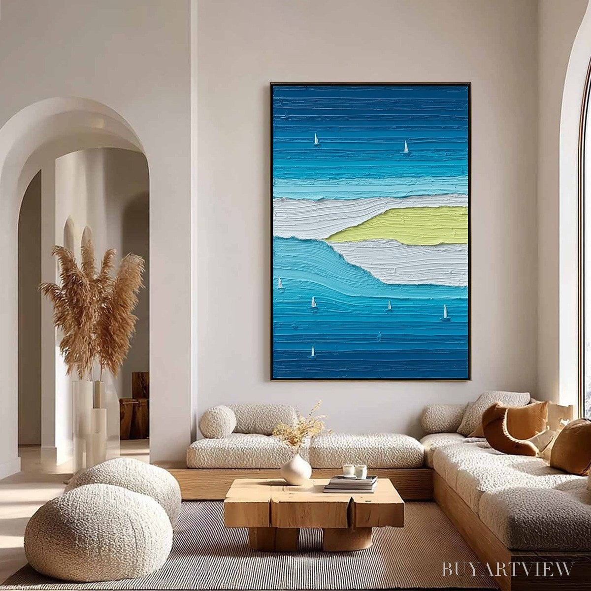 BUYARTVIEW Azure Horizon Textured Seascape Oil Painting | Coastal - image 4
