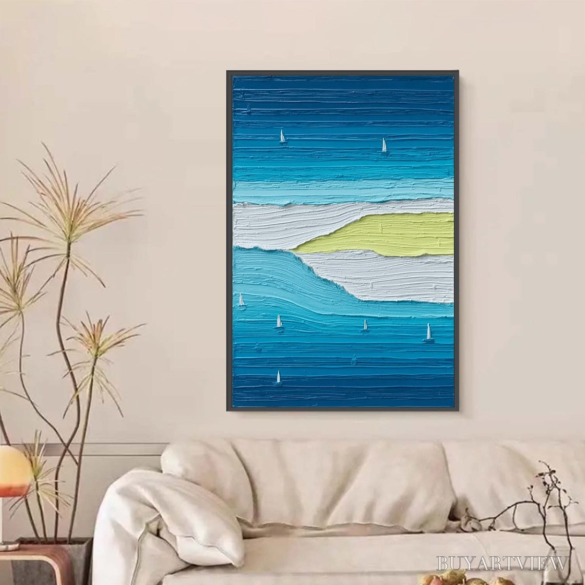 BUYARTVIEW Azure Horizon Textured Seascape Oil Painting | Coastal - image 6