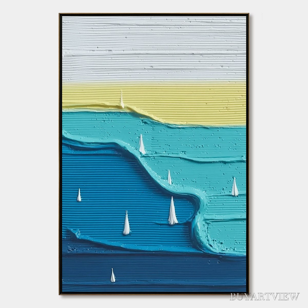 BUYARTVIEW Sailboat Serenity – Textured Minimalist Abstract Seascape Painting - image 1