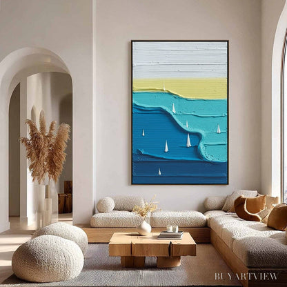 BUYARTVIEW Sailboat Serenity – Textured Minimalist Abstract Seascape Painting - image 4