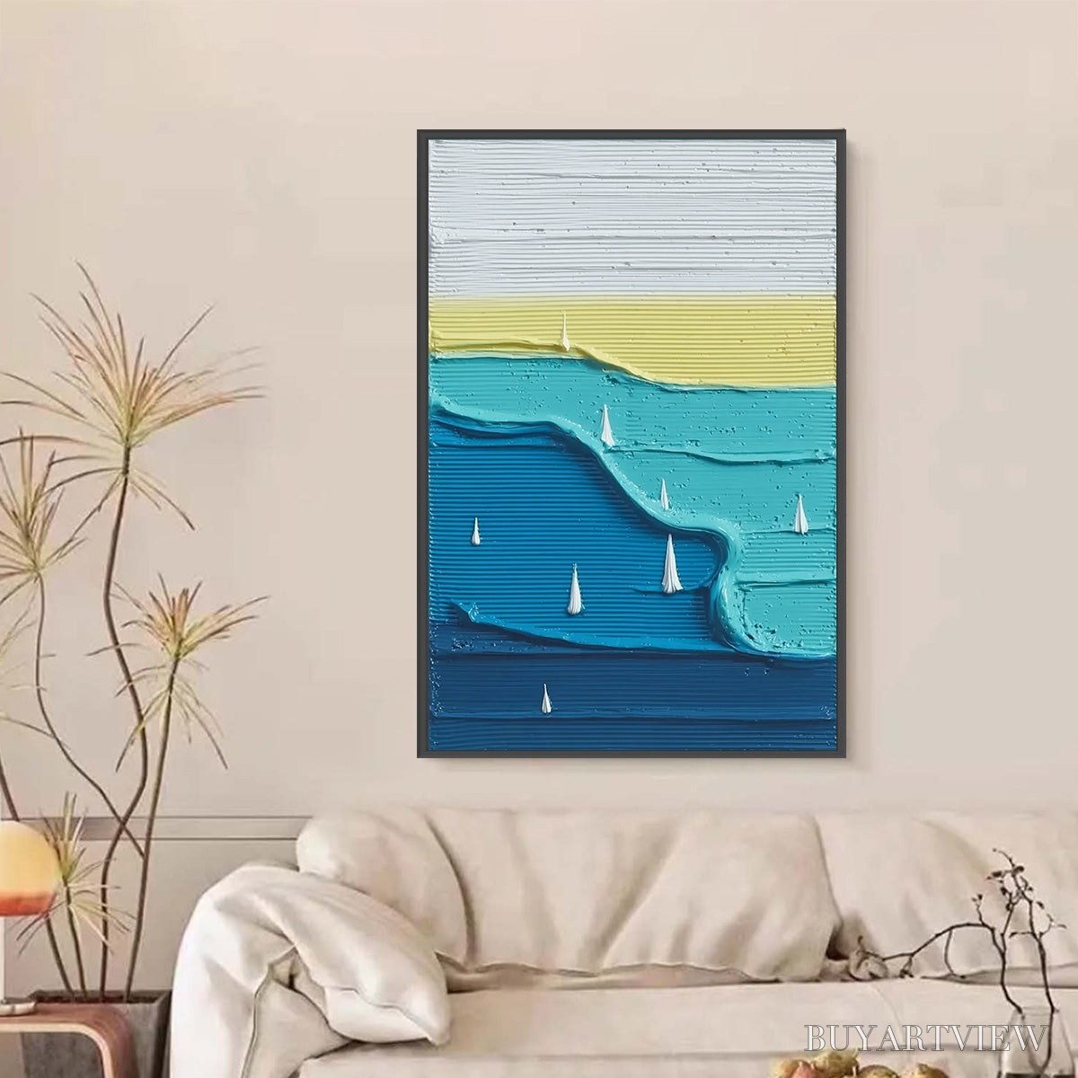 BUYARTVIEW Sailboat Serenity – Textured Minimalist Abstract Seascape Painting - image 6