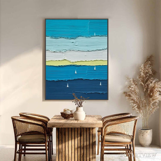 BUYARTVIEW Azure Regatta – Textured Vertical Seascape with Sailboats - image 2