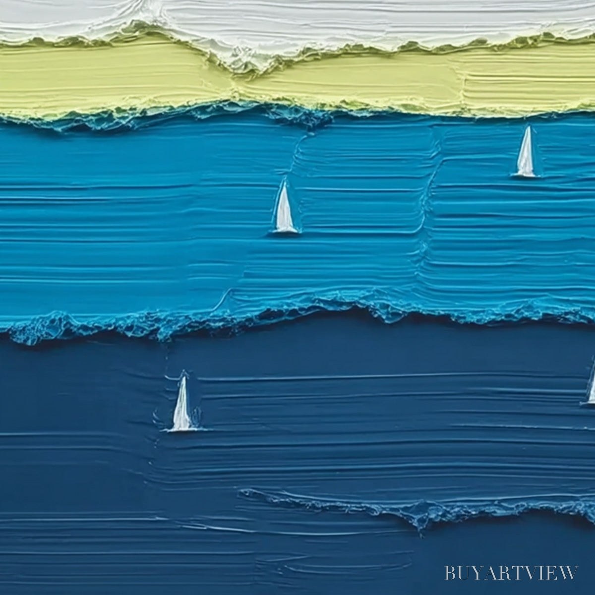 BUYARTVIEW Azure Regatta – Textured Vertical Seascape with Sailboats - image 5
