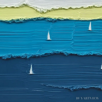 BUYARTVIEW Azure Regatta – Textured Vertical Seascape with Sailboats - image 5