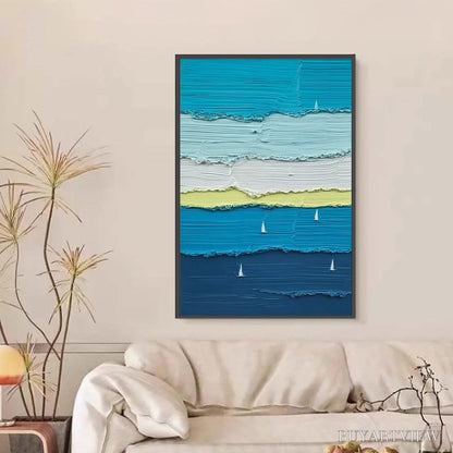 BUYARTVIEW Azure Regatta – Textured Vertical Seascape with Sailboats - image 6
