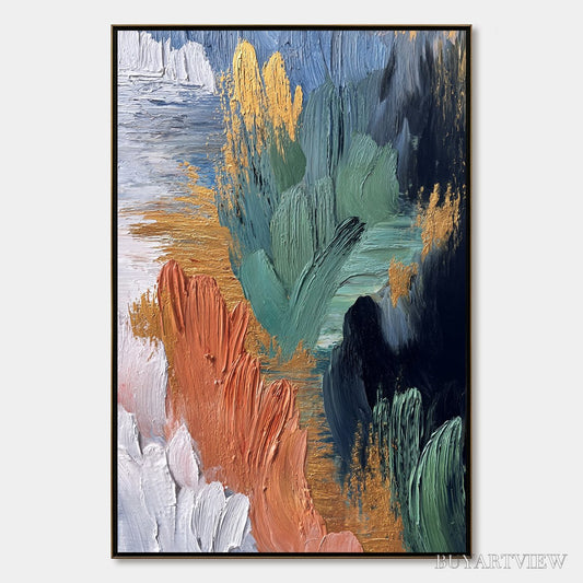 BUYARTVIEW Verdant Shore | Textured Abstract Oil Painting with Gold Leaf - image 1