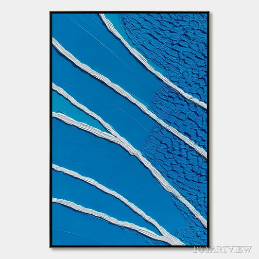 BUYARTVIEW Azure Current | Textured Abstract Blue Vertical Oil Painting - image 1