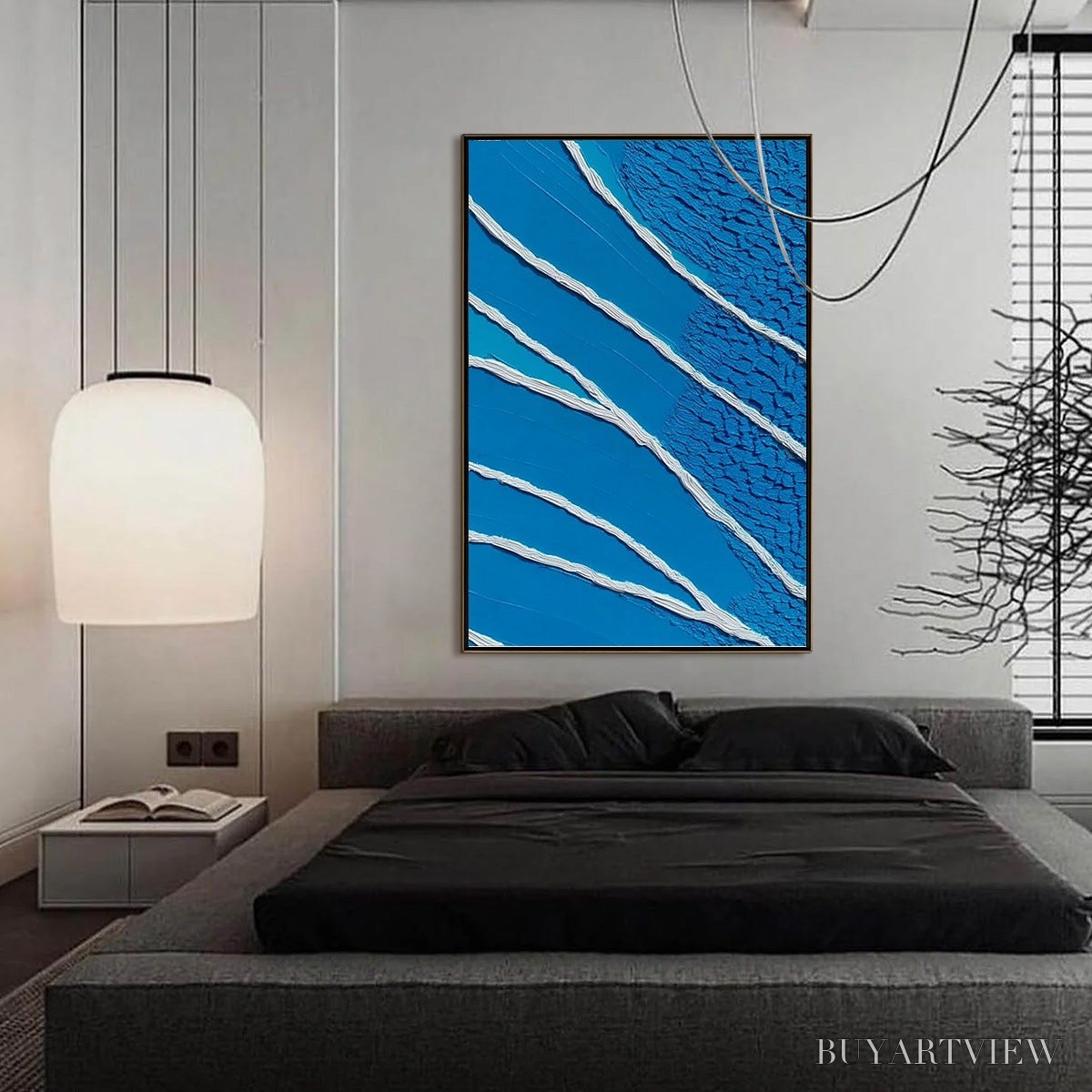 BUYARTVIEW Azure Current | Textured Abstract Blue Vertical Oil Painting - image 4
