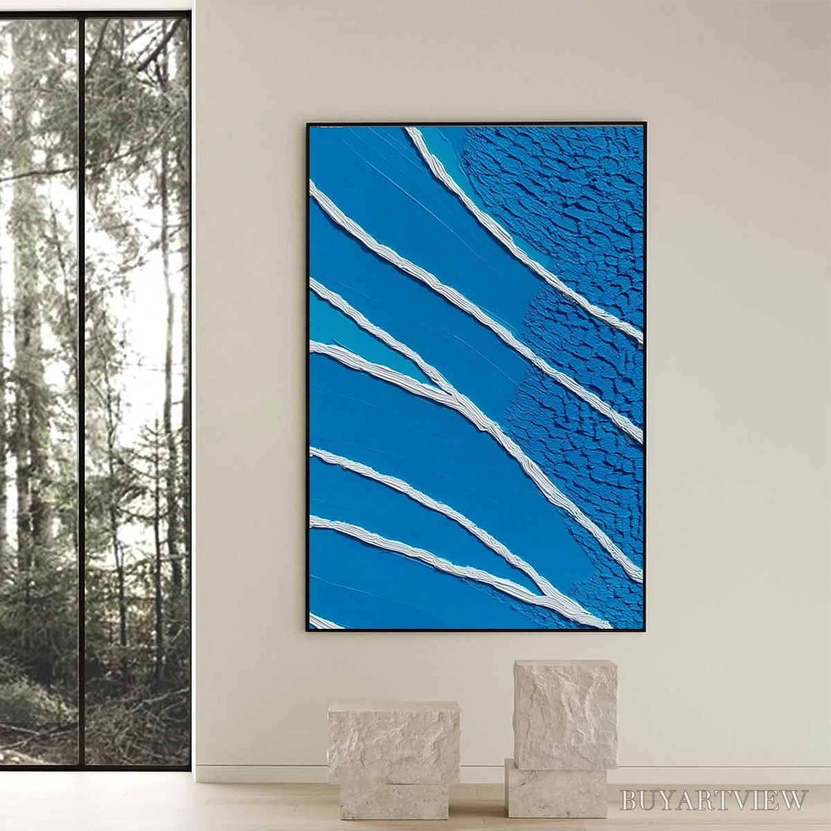 BUYARTVIEW Azure Current | Textured Abstract Blue Vertical Oil Painting - image 6