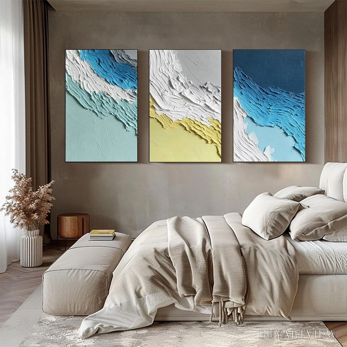 BUYARTVIEW Coastal Rhythm – Textured Abstract Triptych of a Serene Seascape - image 4