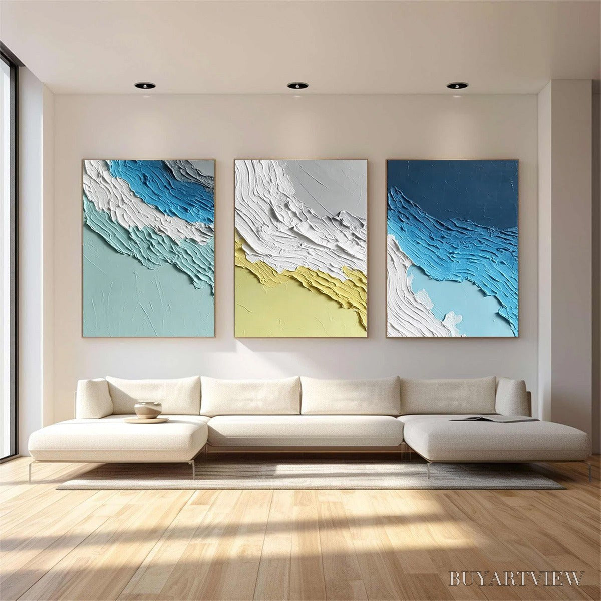 BUYARTVIEW Coastal Rhythm – Textured Abstract Triptych of a Serene Seascape - image 6