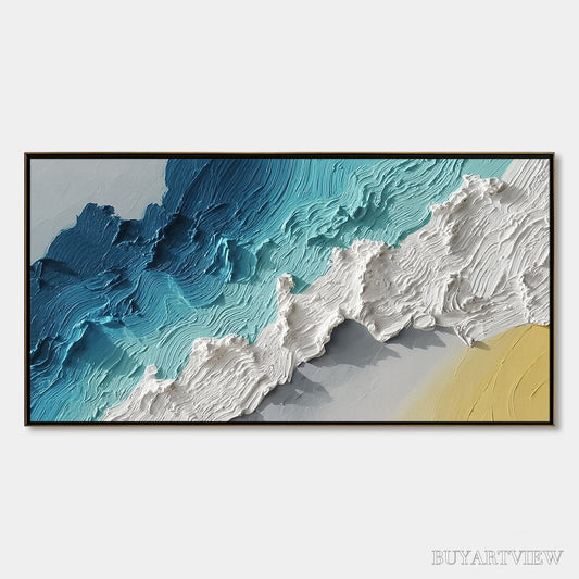 BUYARTVIEW Azure Crest – Heavy Texture Abstract Seascape Painting - image 1