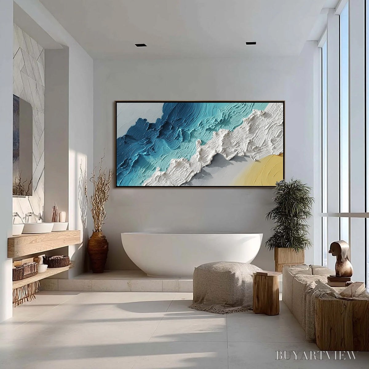 BUYARTVIEW Azure Crest – Heavy Texture Abstract Seascape Painting - image 4