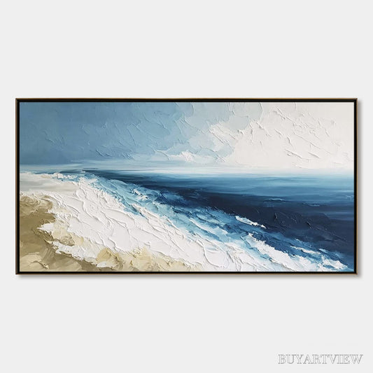 BUYARTVIEW Coastal Serenity – Large Textured Impasto Seascape Oil Painting - image 1