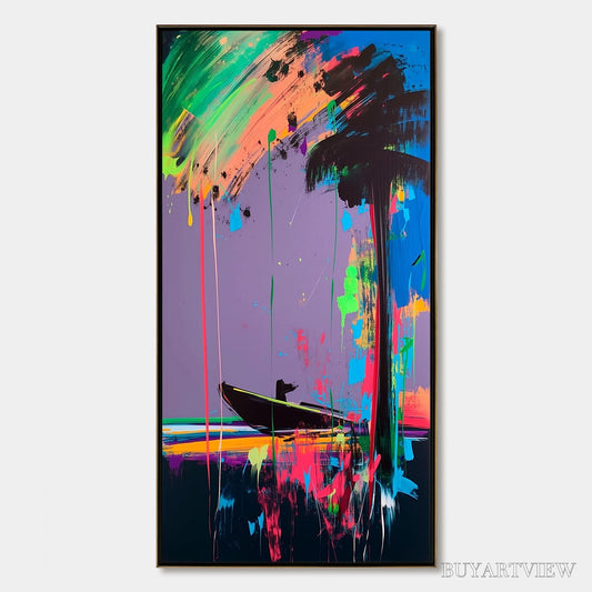 BUYARTVIEW Vivid Voyage – Colorful Vertical Abstract Seascape Painting - image 1