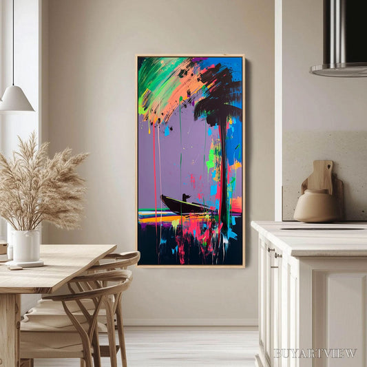 BUYARTVIEW Vivid Voyage – Colorful Vertical Abstract Seascape Painting - image 2