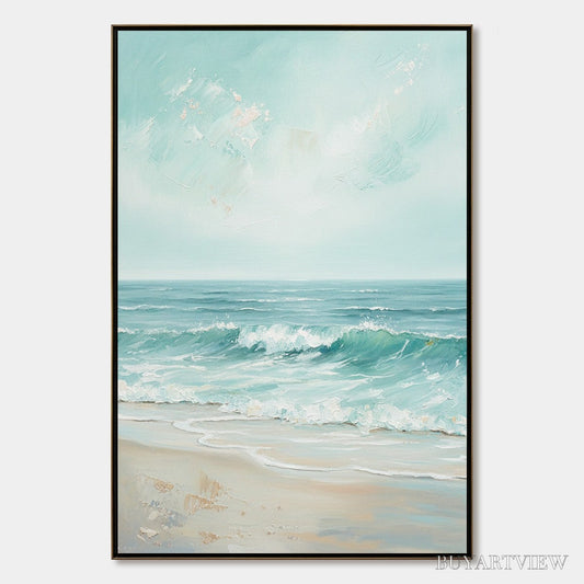 BUYARTVIEW Aqua Horizon – Textured Vertical Seascape Oil Painting - image 1
