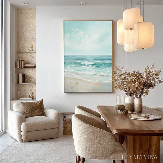 BUYARTVIEW Aqua Horizon – Textured Vertical Seascape Oil Painting - image 2